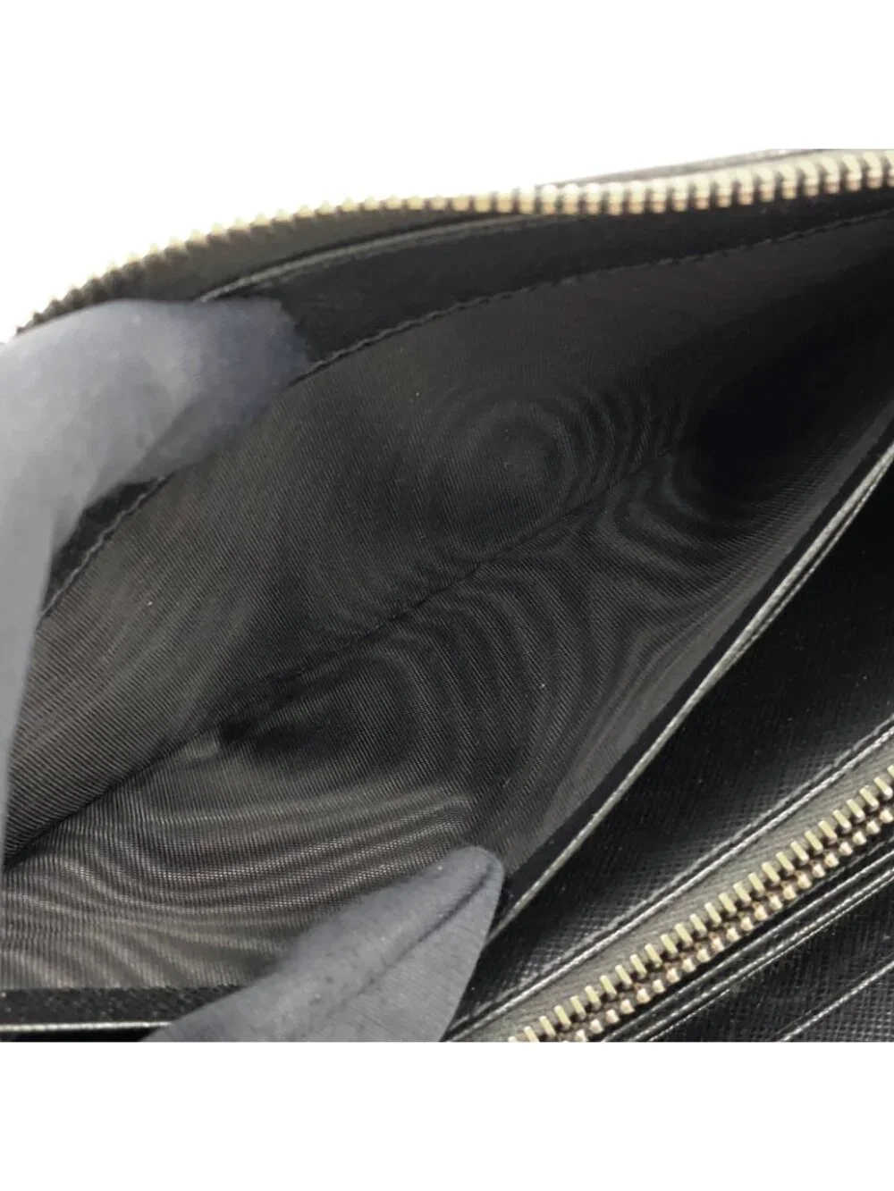 Prada Triangle Logo Zip Around Saffiano Leather Black Wallet